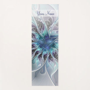 Vlaams Abstract Modern Fractal Flower Blue Name Yogamat