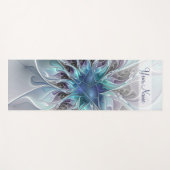 Vlaams Abstract Modern Fractal Flower Blue Name Yogamat (Voorkant (horizontaal))