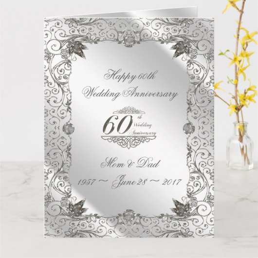 Vlaams Diamond 60e Jubileum 8,5 x 11 Kaart (Gele Bloem)