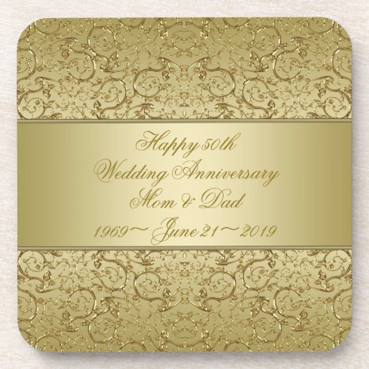 Vlaams Golden 50th Wedding Jubileum Bier Onderzetter (Voorkant)