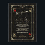 Vlaams goudkunst Deco Casino Wedding Details Informatiekaartje<br><div class="desc">Stijlvol Casino Royale en Great Gatsby, het kaartontwerp. Het is voorzien van een gouden zwarte decostijl, een Roaring uit 1920's oude Hollywood faux gouden bloeiende lijst, rode harten, Q en K op twee hoeken (het simuleren van speelkaarten), op een gouden zwarte Art Deco patroonachtergrond. Gebruik het gereedschap Personaliseren om je...</div>