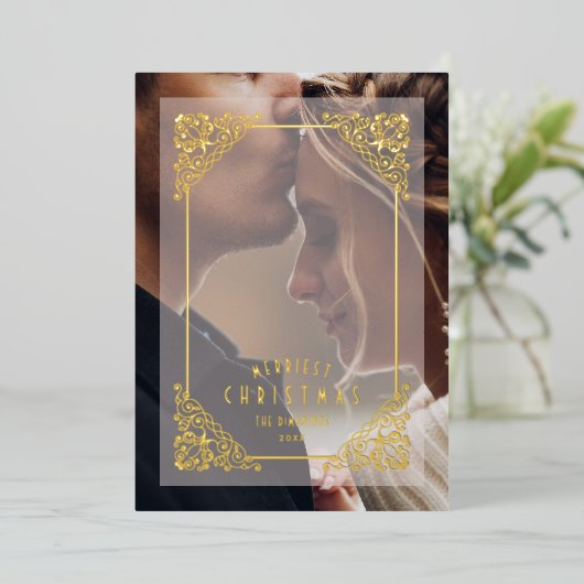 Vlaams kerstbedekking Vellum Effect Folie Uitnodiging (Staand Voorkant)