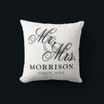 Vlaams Minimalistisch Elegant Script Mr en Mrs Kussen<br><div class="desc">Vlaams Minimalistisch Elegant Script Mr en Mrs Sierkussen. Dit is een eenvoudig en minimalistisch design stijl kussen met een elegante Vlaamse custom script,  kunt u familienaam en trouwdatum toevoegen,  vastgesteld jaar,  enz. Dit is een perfect cadeau voor pasgetrouwden nieuwe huis.</div>