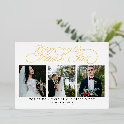 Vlaams Script REAL FOLIE Foto Hartelijk dank Folie Uitnodiging (Staand Voorkant)