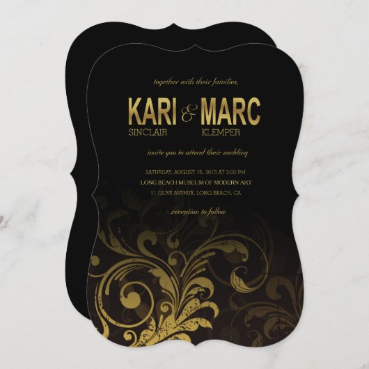 Vlaams Scroll Wedding | zwart en goud Kaart (Voorkant / Achterkant)