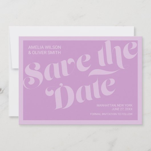 Vlaams Typografiellavender Lila Opslaan Datum Save The Date (Voorkant)