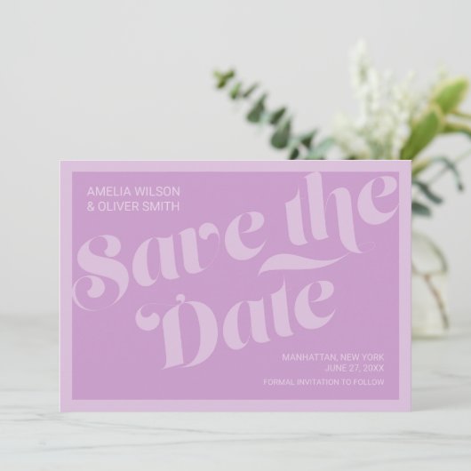 Vlaams Typografiellavender Lila Opslaan Datum Save The Date (Staand voorkant)