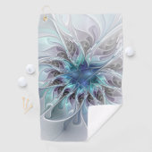 Vlaamse, Abstracte, moderne blauwe bloem fractale  Golfhanddoek (Insitu)