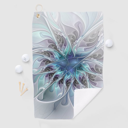 Vlaamse, Abstracte, moderne blauwe bloem fractale  Golfhanddoek (Insitu)
