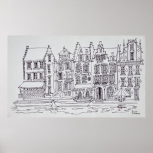 Vlaamse architectuur aan het water, Gent, België Poster