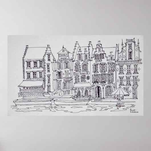 Vlaamse Architectuur waterfront, Gent, België Poster (Voorkant)