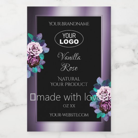 Vlaamse Floral Paars Black Product Labels Logo Voedselcontainer Etiket (Enkel label)