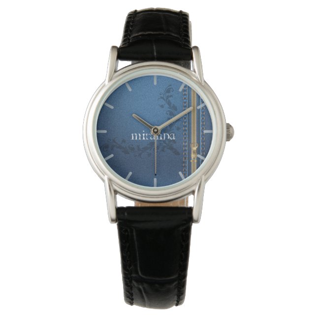 Vlaamse geschilde Jeans Denim Horloge (Voorkant)