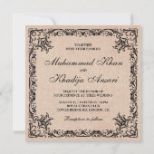Vlaamse Grens Burlap Islamic Wedding Kaart (Achterkant)