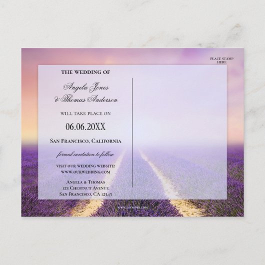 Vlaamse land van de Lavender sparen de Datum Aankondigingskaart (Achterkant)