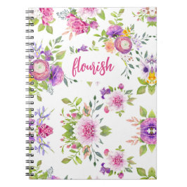 Vlaamse roze Paarse Floral Waterverf Feminine Notitieboek