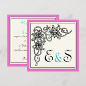 Vlaamse roze turkooise bruiloft kaart (Voorkant / Achterkant)