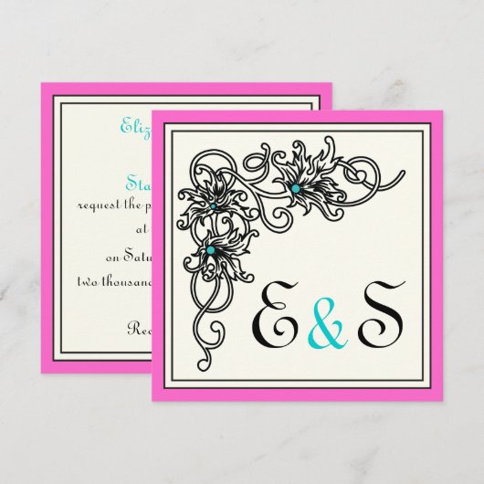 Vlaamse roze turkooise bruiloft kaart (Voorkant / Achterkant)