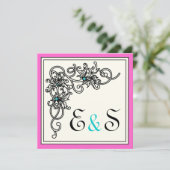 Vlaamse roze turkooise bruiloft kaart (Staand voorkant)