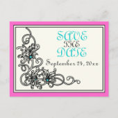 Vlaamse roze turquoise bruiloft Sparen de Datum Aankondigingskaart (Voorkant)