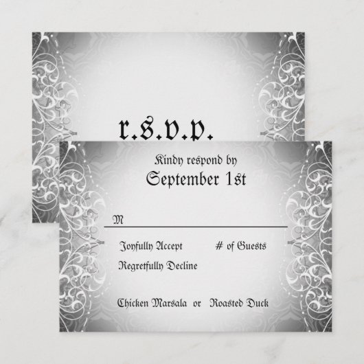 Vlaamse RSVP Bride & Groom Skeleton Dinner Cards (Voorkant / Achterkant)