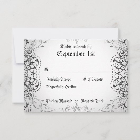 Vlaamse RSVP Bride & Groom Skeleton Dinner Cards (Voorkant)