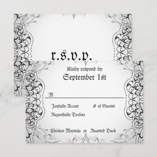 Vlaamse RSVP Bride & Groom Skeleton Dinner Cards (Voorkant / Achterkant)