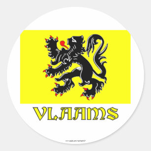 Vlaamse vlag met naam ronde sticker