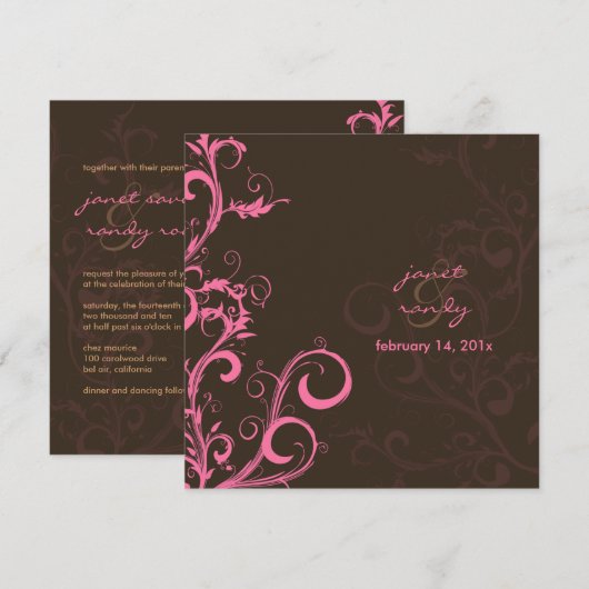 Vlaamse/zwemblaire bladeren/roze/chocolade/chocola kaart (Voorkant / Achterkant)