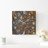 Vlaanderen Abstracte gematigde goudfractale bloem Vierkante Klok (Huis)