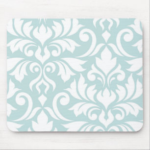 Vlaanderen Damask Art I White op Duck Egg Blue Muismat