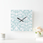 Vlaanderen Damask Art I White op Duck Egg Blue Vierkante Klok (Huis)