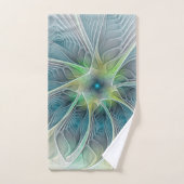 Vlaanderen Fantasy Modern Blue Green Fractal Flowe Bad Handdoek (Handdoek)