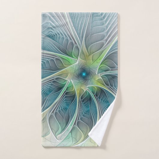 Vlaanderen Fantasy Modern Blue Green Fractal Flowe Bad Handdoek (Handdoek)
