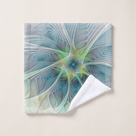Vlaanderen Fantasy Modern Blue Green Fractal Flowe Bad Handdoek (Wasdoekje)