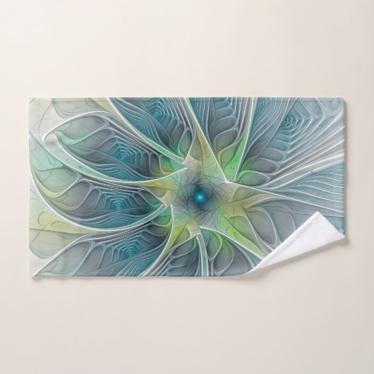 Vlaanderen Fantasy Modern Blue Green Fractal Flowe Bad Handdoek (Handdoek)