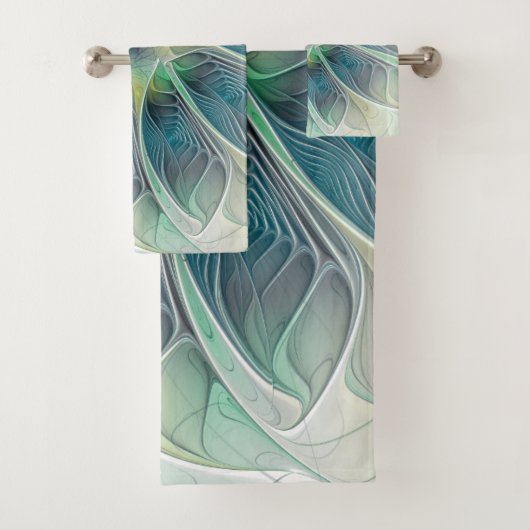 Vlaanderen Fantasy Modern Blue Green Fractal Flowe Bad Handdoek (Insitu)