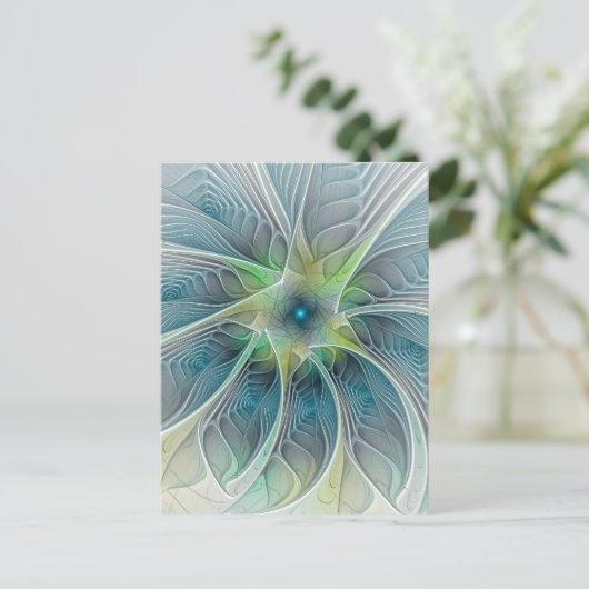 Vlaanderen Fantasy Modern Blue Green Fractal Flowe Briefkaart (Staand voorkant)