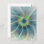 Vlaanderen Fantasy Modern Blue Green Fractal Flowe Briefkaart (Voorkant / Achterkant)