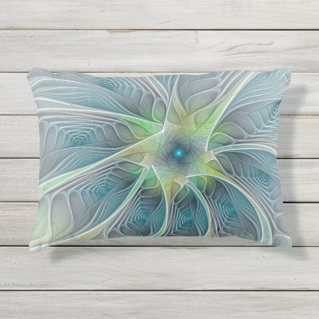 Vlaanderen Fantasy Modern Blue Green Fractal Flowe Buitenkussen (Voorkant)