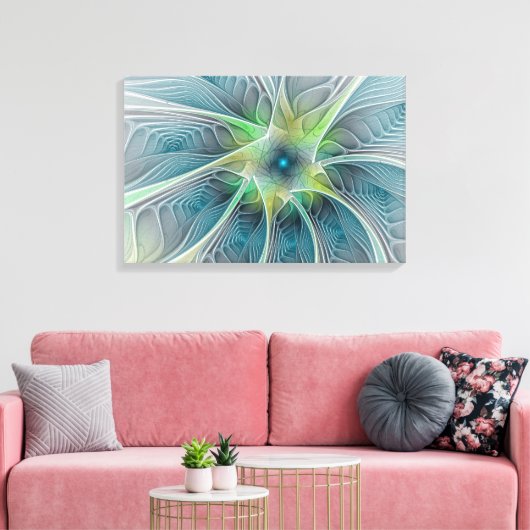 Vlaanderen Fantasy Modern Blue Green Fractal Flowe Canvas Afdruk (Insitu (Woonkamer))