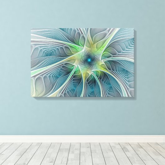 Vlaanderen Fantasy Modern Blue Green Fractal Flowe Canvas Afdruk (Insitu (Houten vloer))