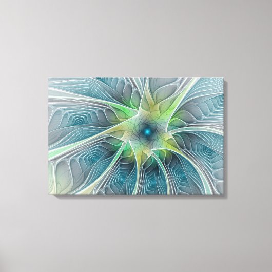 Vlaanderen Fantasy Modern Blue Green Fractal Flowe Canvas Afdruk (Voorkant)