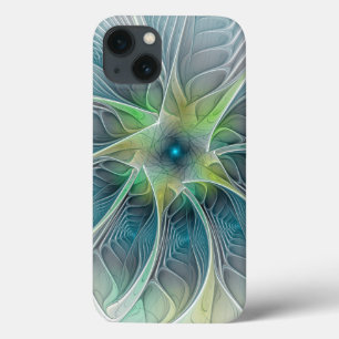 Vlaanderen Fantasy Modern Blue Green Fractal Flowe iPhone 13 Hoesje