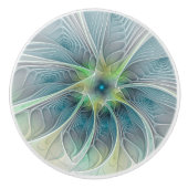 Vlaanderen Fantasy Modern Blue Green Fractal Flowe Keramische Knop (Voorkant)