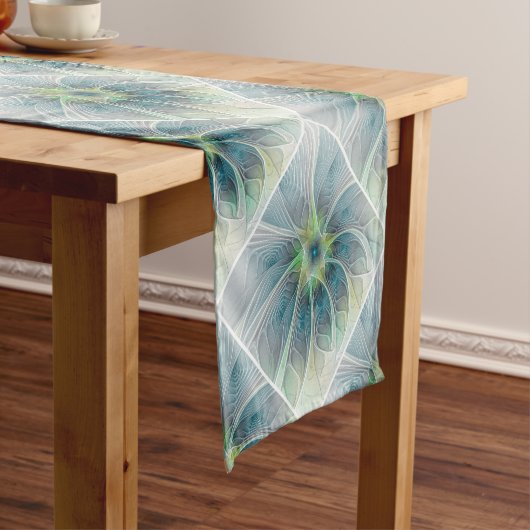 Vlaanderen Fantasy Modern Blue Green Fractal Flowe Korte Tafelloper (Voorbeeld)