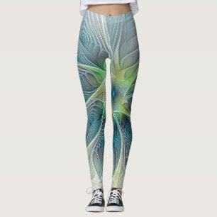 Vlaanderen Fantasy Modern Blue Green Fractal Flowe Leggings