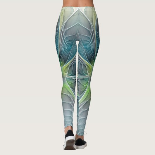 Vlaanderen Fantasy Modern Blue Green Fractal Flowe Leggings (Achterkant)