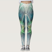 Vlaanderen Fantasy Modern Blue Green Fractal Flowe Leggings (Voorkant)