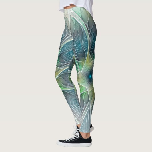 Vlaanderen Fantasy Modern Blue Green Fractal Flowe Leggings (Links)